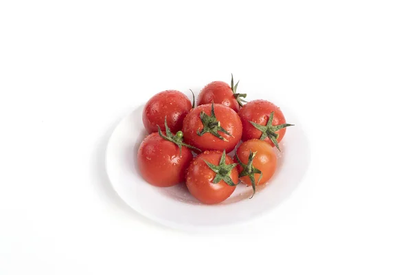 Plate Fresh Tomatoes Isolated White Background — Stock Photo, Image