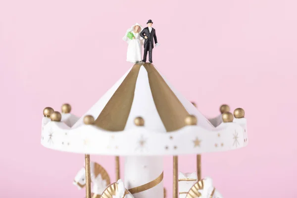 Closeup Shot Small Bride Groom Figurines Top Carousel Stock Picture