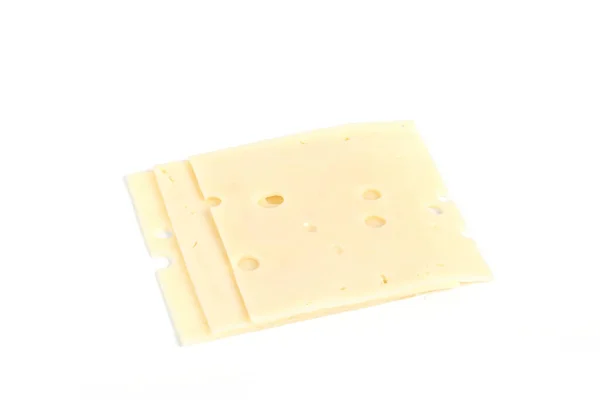 Closeup Swiss Cheese Slices Isolated White Background — Stock Photo, Image