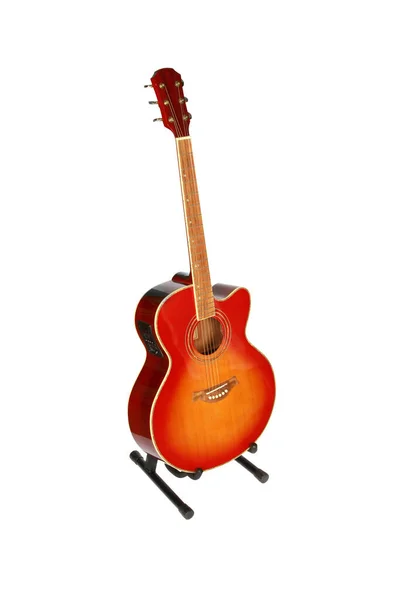 Vertical Shot Acoustic Guitar Isolated White Background — Stock Photo, Image