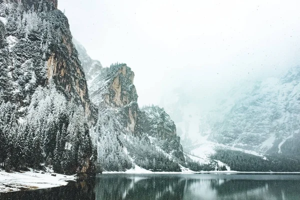 Téli Hegyi Táj Hóesés Idején Olasz Alpokban — Stock Fotó
