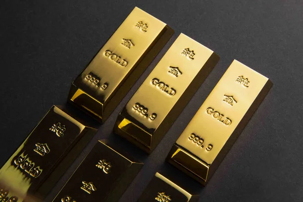 Closeup Shot Gold Bars Black Background — Stock Photo, Image