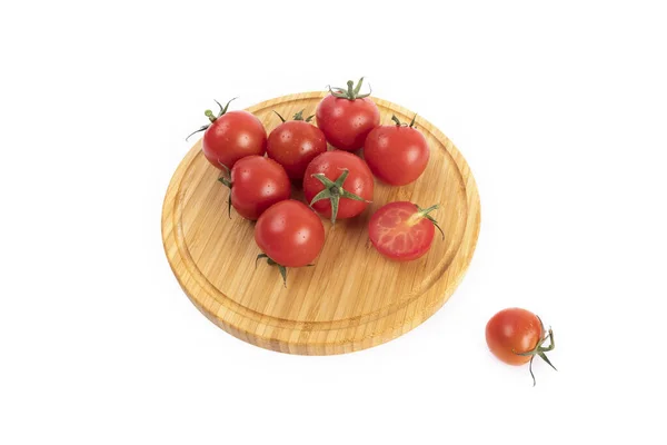 Bunch Small Tomatoes Wooden Board Isolated White Background — Stock Photo, Image