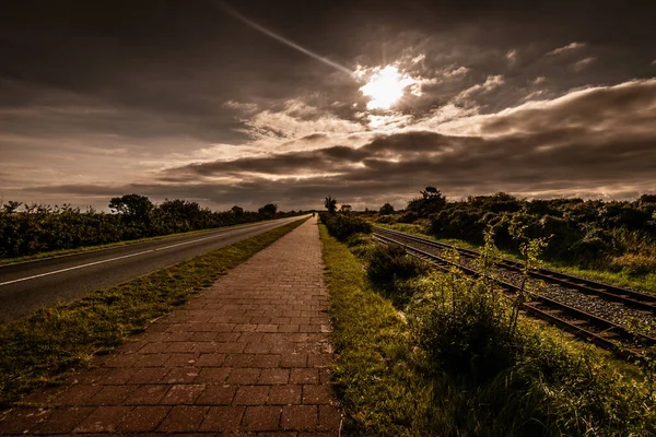 Scenic View Railroad Highway Sunset Borkum — Stock Photo, Image