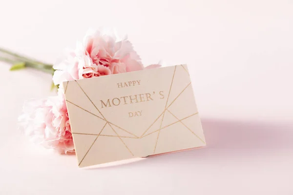 Closeup Mother Day Card Pink Flower Pink Background — Stock Photo, Image