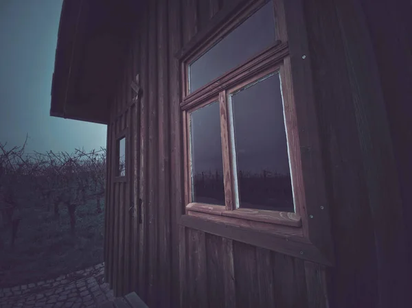 Una Antigua Cabaña Madera Campo Rodeado Plantaciones Árboles — Foto de Stock