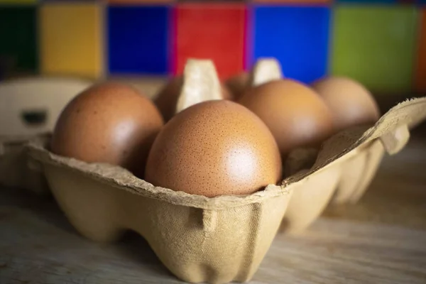 Een Close Shot Van Een Pakje Biologische Eieren — Stockfoto