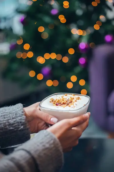 Ein Selektiver Fokusschuss Eines Köstlichen Joghurt Desserts — Stockfoto