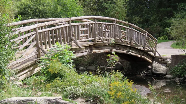Красивый Снимок Старого Деревянного Моста Через Реку Парке — стоковое фото