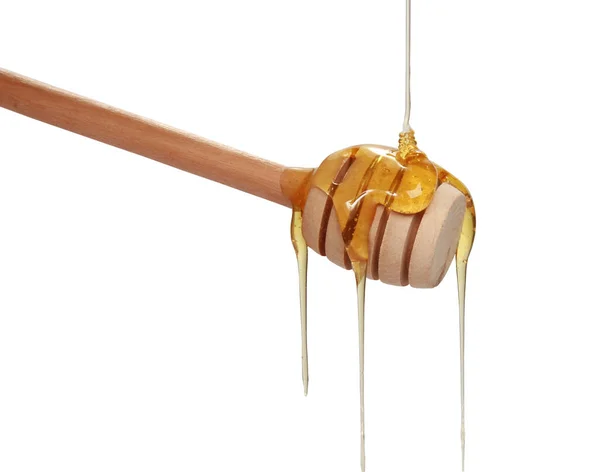 Närbild Skott Honung Stock Med Honung Isolerad Vit Bakgrund — Stockfoto