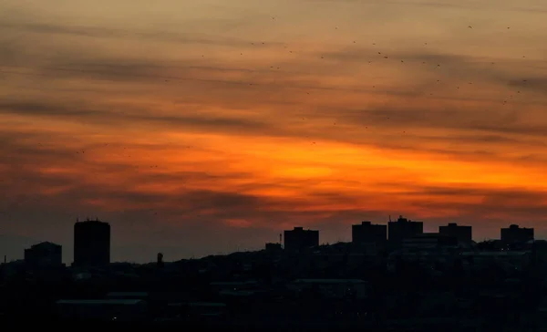 Yerevan Armenia Jan 1970 Mesmerizing Sunset Sky Silhouettes Buildings — Stock Photo, Image