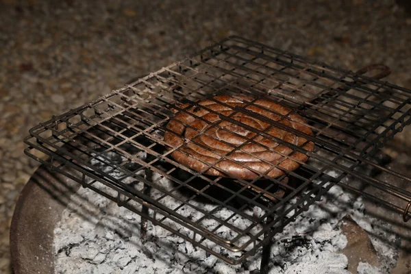 Boerewors Sosis Sarmalının Izgara Süreci — Stok fotoğraf