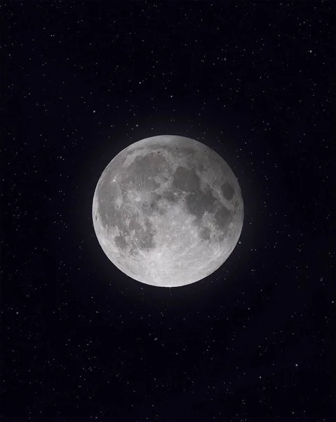 Une Échelle Gris Verticale Pleine Lune Avec Des Étoiles Brillantes — Photo