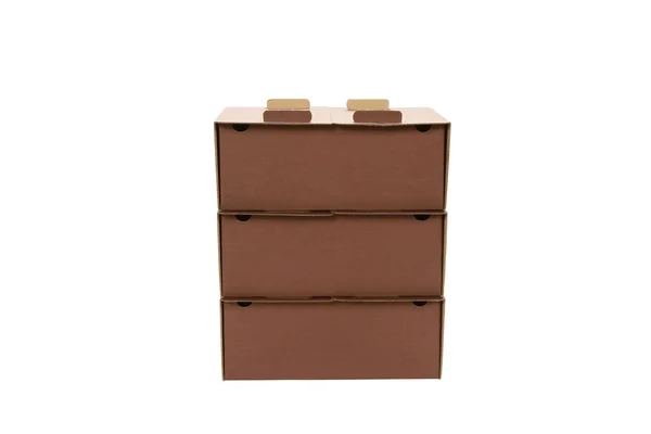 Une Pile Boîtes Brunes Carton Isolées Sur Fond Blanc — Photo