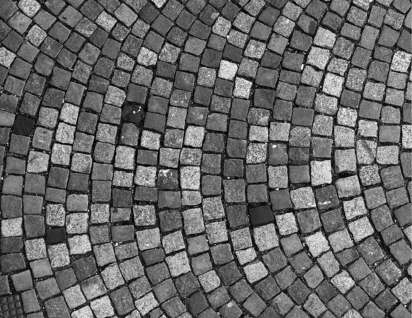 Uma Imagem Tons Cinza Uma Textura Pavimento Paralelepípedos — Fotografia de Stock