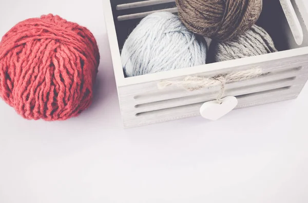 High Angle Shot Colorful Wools Box White Background — Stock Photo, Image