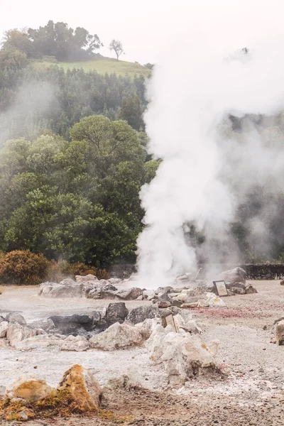 Vízgőz Tör Elő Furnas Calderas Földből Sao Miguel Szigetén Portugál — Stock Fotó