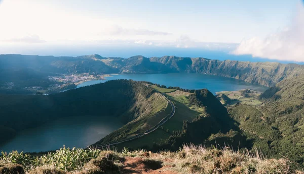 Uma Foto Panorâmica Lago Santiago Ilha São Miguel Nos Açores — Fotografia de Stock
