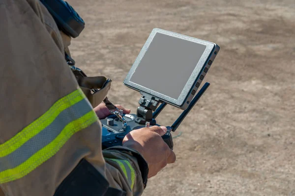 Firefighter Flying Rescue Drone — Stock Photo, Image