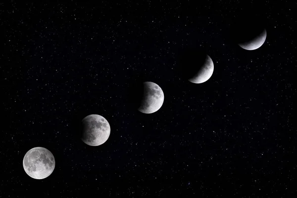 Uma Imagem Tons Cinza Lua Diferentes Fases — Fotografia de Stock