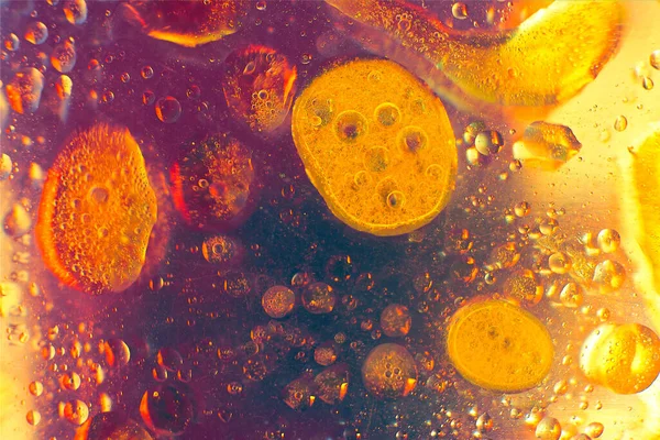 Horní Pohled Detailní Záběr Pivo Kapky Vody Bubliny Fotografované Pod — Stock fotografie