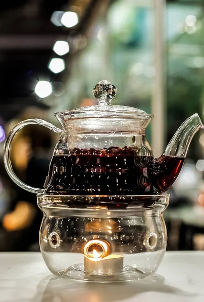 Vertical Closeup Shot Teapot Boiling Candle — Stock Photo, Image