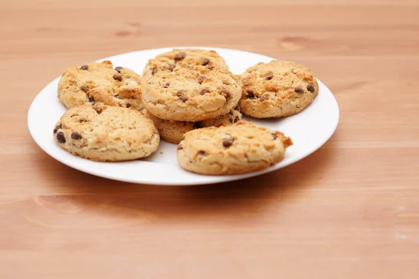 Top View Closeup Delicious Looking Chocolate Chip Cookies Hazelnuts White — Stock Photo, Image