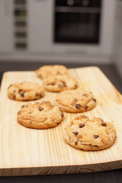 Primer Plano Vista Superior Deliciosas Galletas Chispas Chocolate Con Avellanas — Foto de Stock