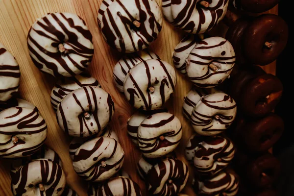 Primer Plano Deliciosas Rosquillas Con Crema Chocolate —  Fotos de Stock