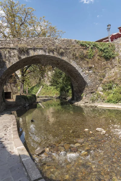 Disparo Vertical Viejo Puente Sobre Río Potes Cantabria España — Foto de Stock