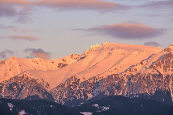 Les Montagnes Pittoresques Bucegi Hiver Coucher Soleil Roumanie — Photo