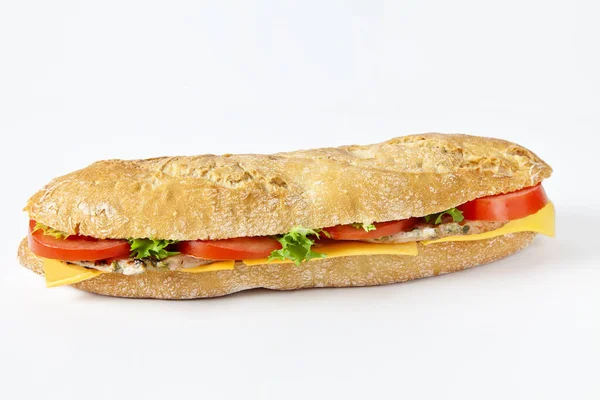 Tiro Isolado Carne Porco Sanduíche Vegetal Fundo Branco — Fotografia de Stock