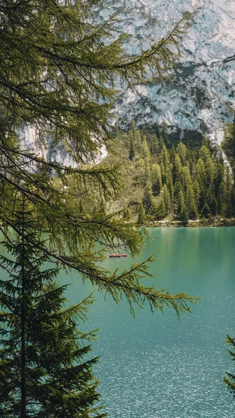 언덕과 산으로 둘러싸인 호수의 아름다운 — 스톡 사진