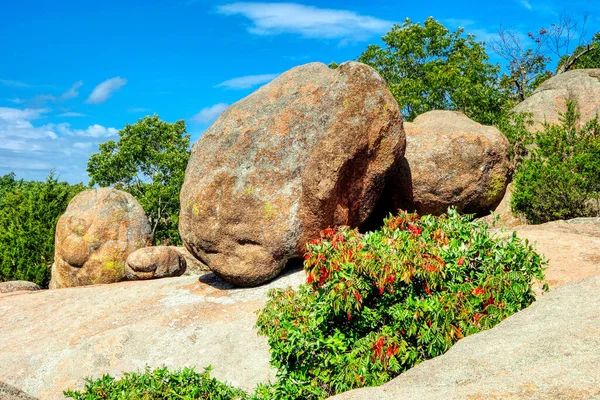 바위들이 아래푸른 하늘과 초목으로 둘러싸여 — 스톡 사진