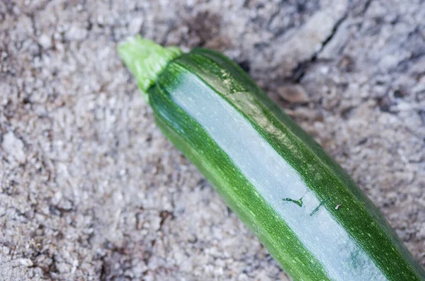 Eine Scharfe Aufnahme Einer Frischen Zucchini Auf Einer Rauen Oberfläche — Stockfoto