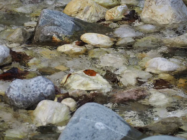 Gros Plan Pierres Dans Les Eaux Fluviales — Photo