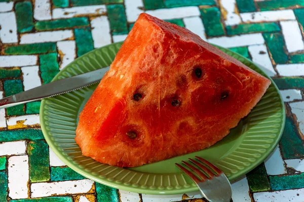 Closeup Shot Slice Watermelon Plate — Stock Photo, Image