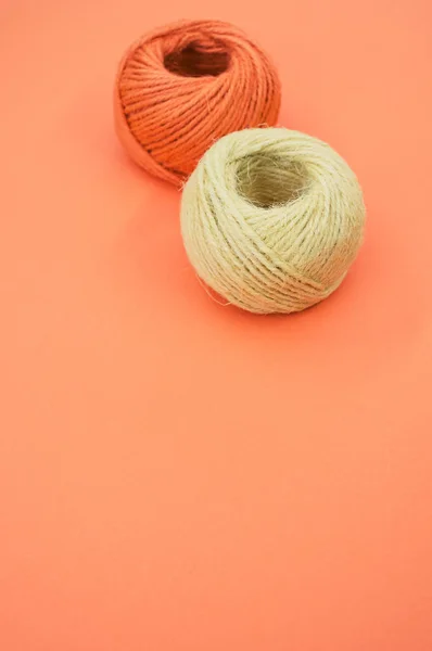 Vertical Shot Yarn Balls Knitting Isolated Orange Background — Stock Photo, Image