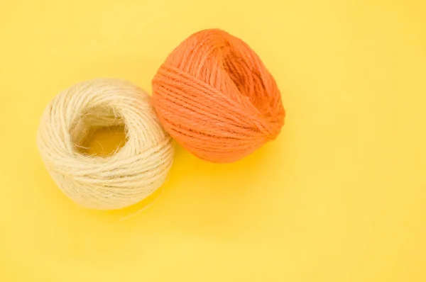 Yarn Balls Knitting Isolated Yellow Background — Stock Photo, Image