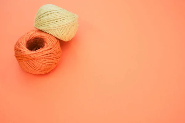 Yarn Balls Knitting Isolated Orange Background — Stock Photo, Image