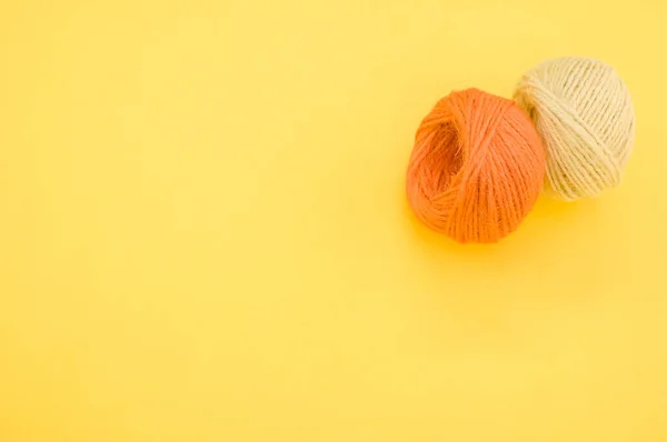 Yarn Balls Knitting Isolated Yellow Background — Stock Photo, Image