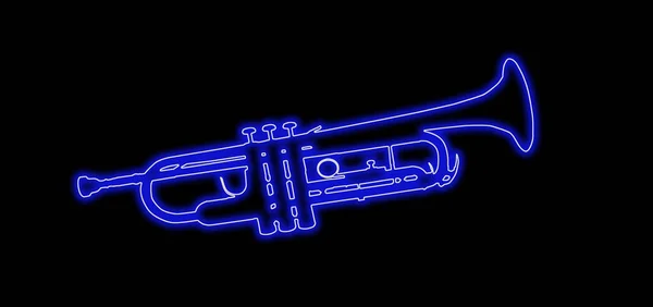 Close Trompete Azul Iluminado Isolado Fundo Preto — Fotografia de Stock