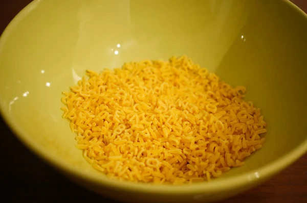 Closeup Shot Soup Noodles Alphabet Letter Shapes Ceramic Bowl — Stock Photo, Image