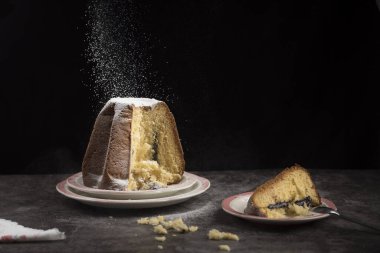 A delicious Pandoro with chocolate filling covered with powder, a traditional Italian sweet bread popular around Christmas and New Year clipart