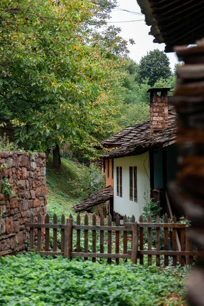 Eine Vertikale Aufnahme Alter Historischer Und Typischer Häuser Auf Bulgarisch — Stockfoto