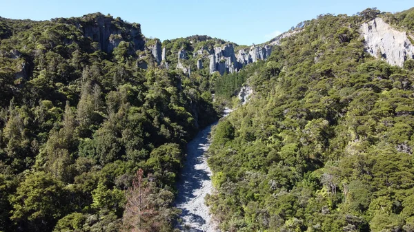 Uma Vista Deslumbrante Das Formações Rochosas Putangirua Pinnacles Nova Zelândia — Fotografia de Stock
