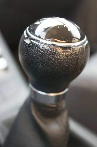 Closeup Leather Part Gear Shift Car Blurry Background — Stock Photo, Image