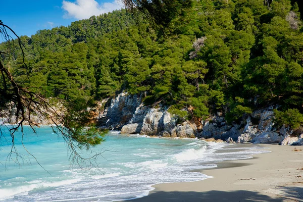 Una Hermosa Vista Una Playa Kastani Isla Skopelos Grecia — Foto de Stock