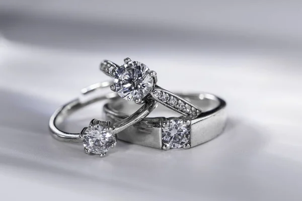 Selective Focus Closeup Elegant Diamond Rings — Stock Photo, Image