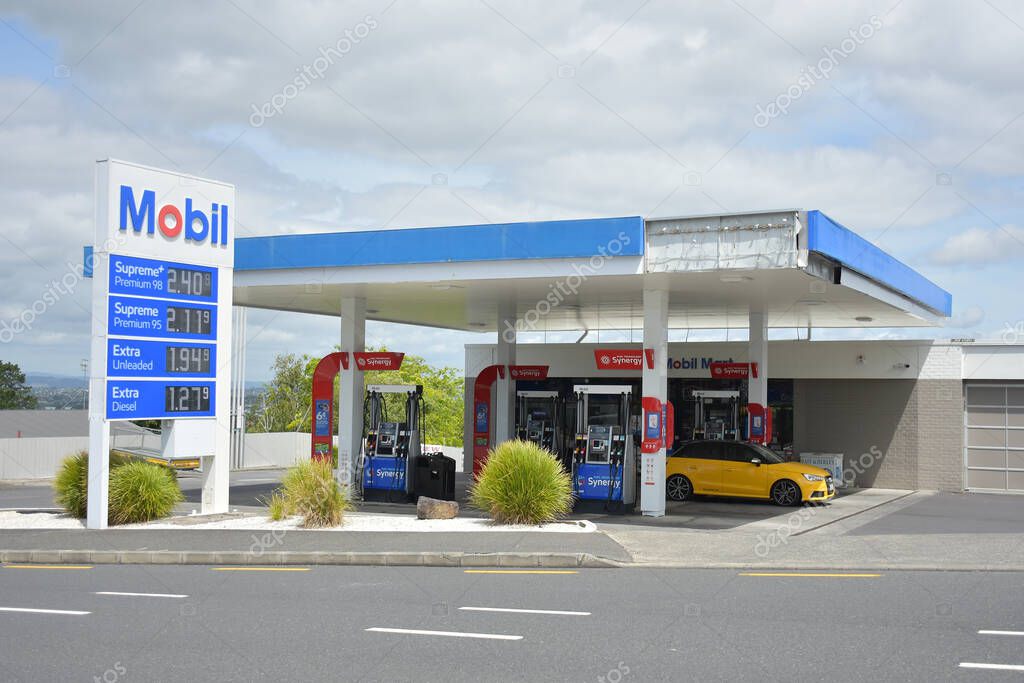 AUCKLAND, NEW ZEALAND - Nov 21, 2020: View of Mobil gas service station